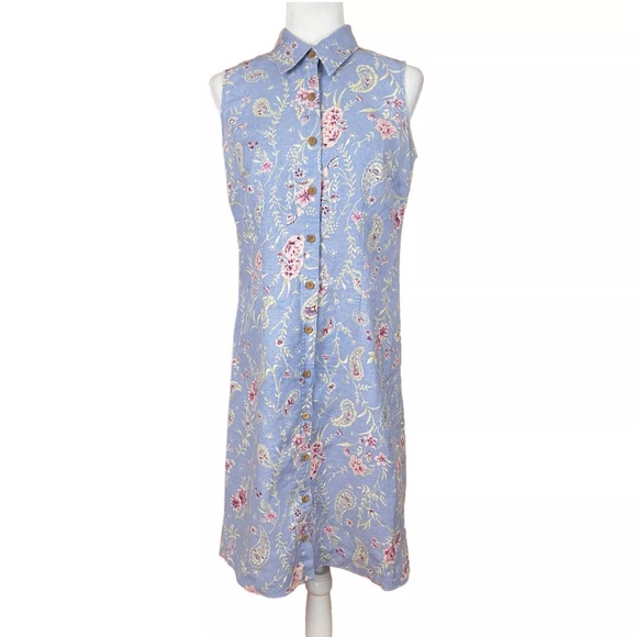 Charter Club Dresses & Skirts - Charter Club Sleeveless Shirt Dress 6 Blue Floral Paisley Linen Cotton M…